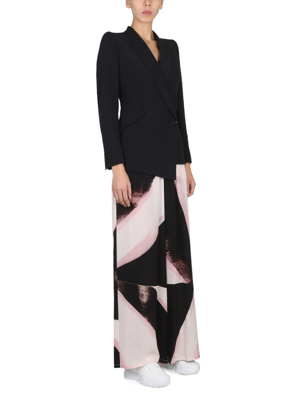 Brushstroke Graphic Pants Black Silk Trousers