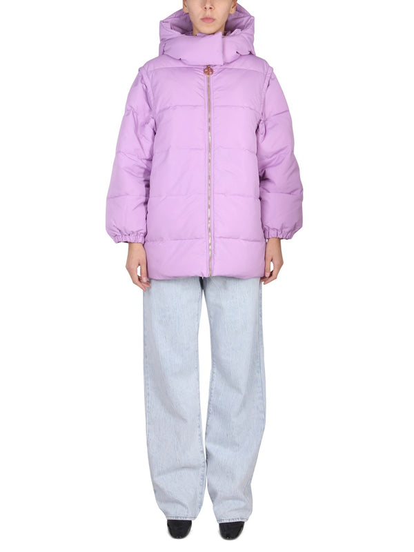 Quilted Down Jacket With Hood Pink