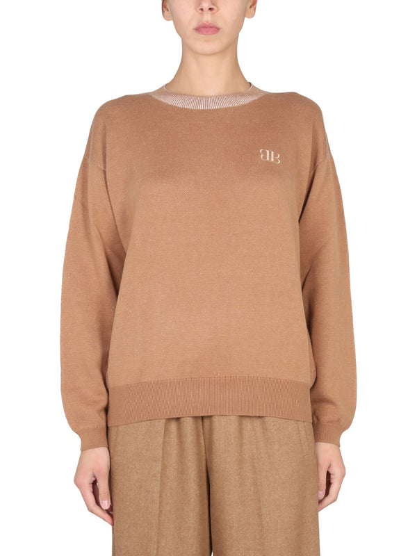 Shirt With Embroidered Logo Beige Jumpers