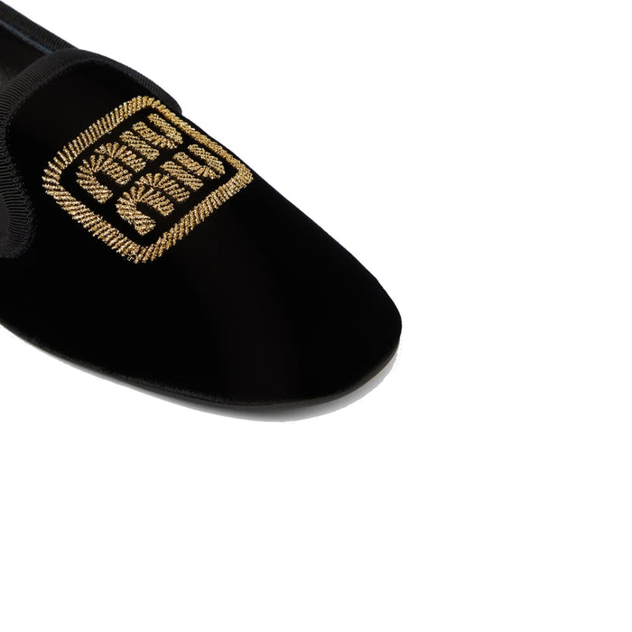 Logo Velvet Flats Black Fabric