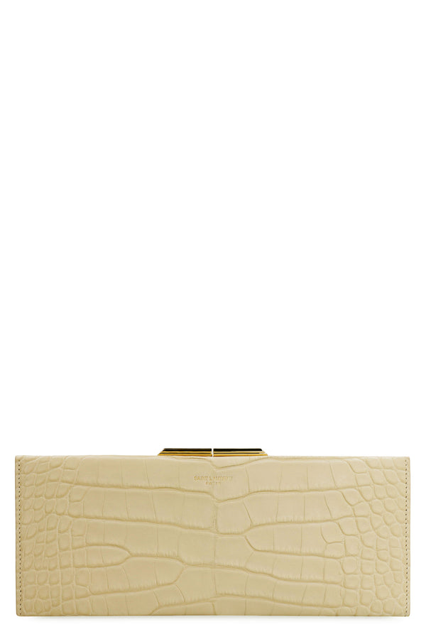 Midnight Leather Clutch Ivory Crocodile Skin Bags