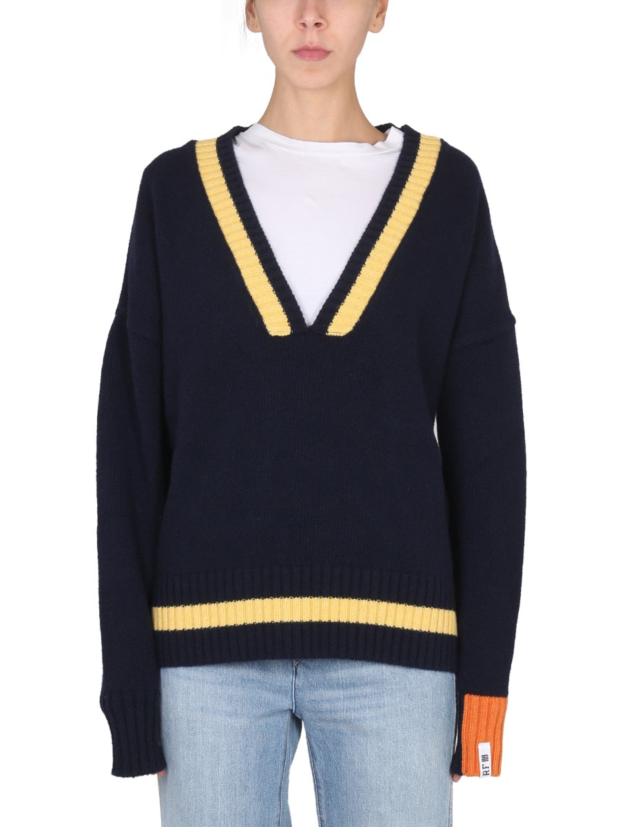 V-Neck Jersey With Ribbed Details Multicolour Jumpers