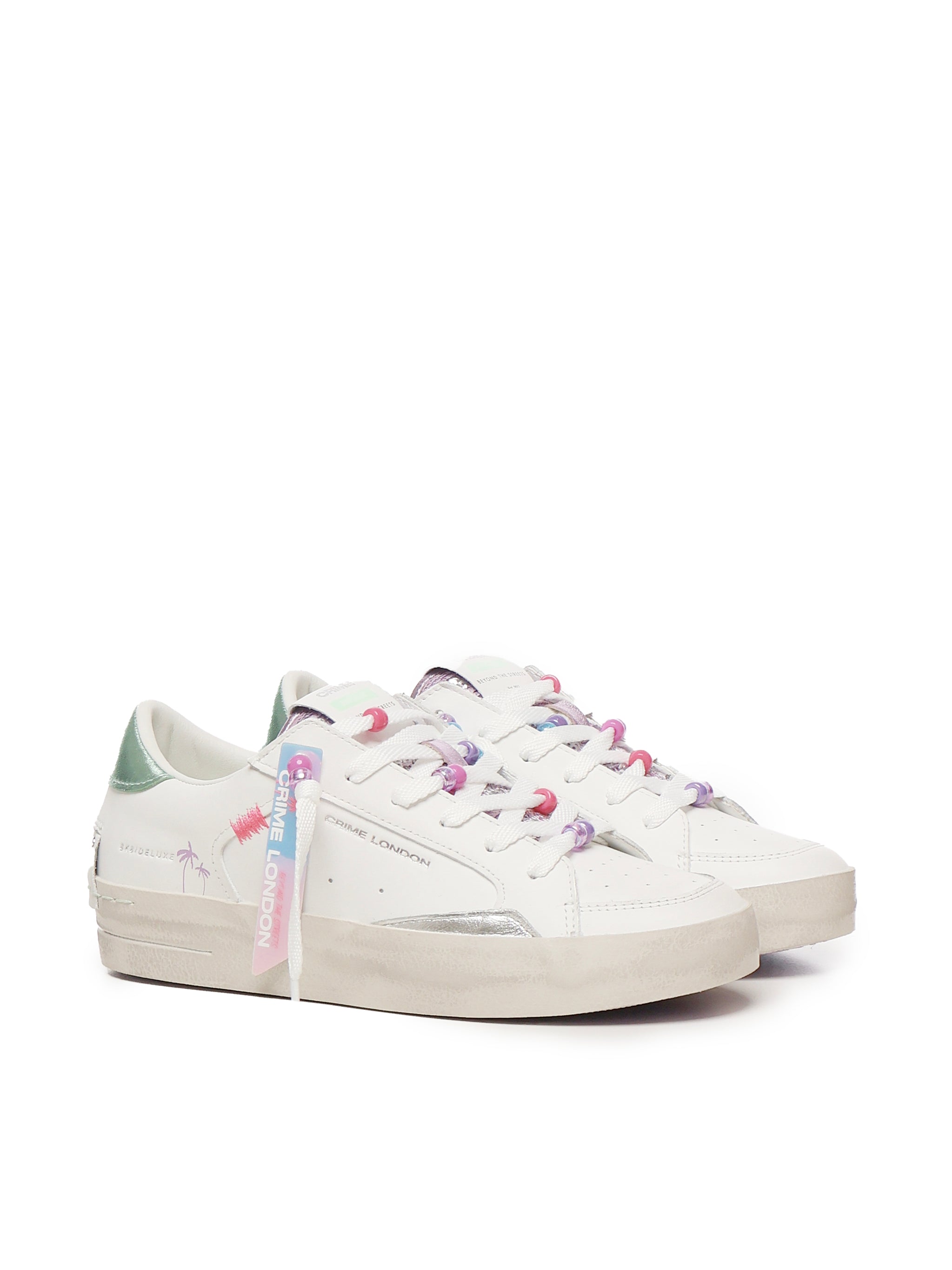Crime London Sneakers White, Green Leather