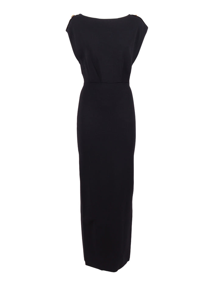Womans Knitted Dress Black Viscose Polyamide Midi