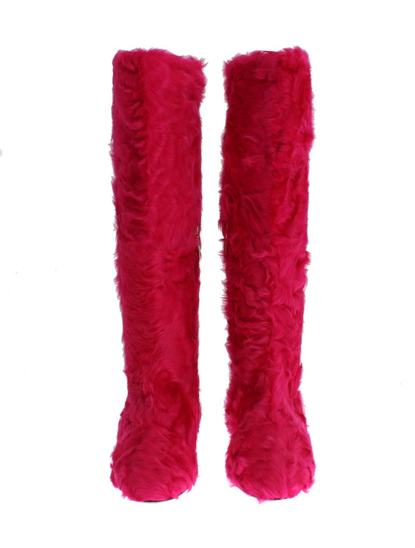 Dolce & Gabbana 100% Lambskin fur leather boot in pink