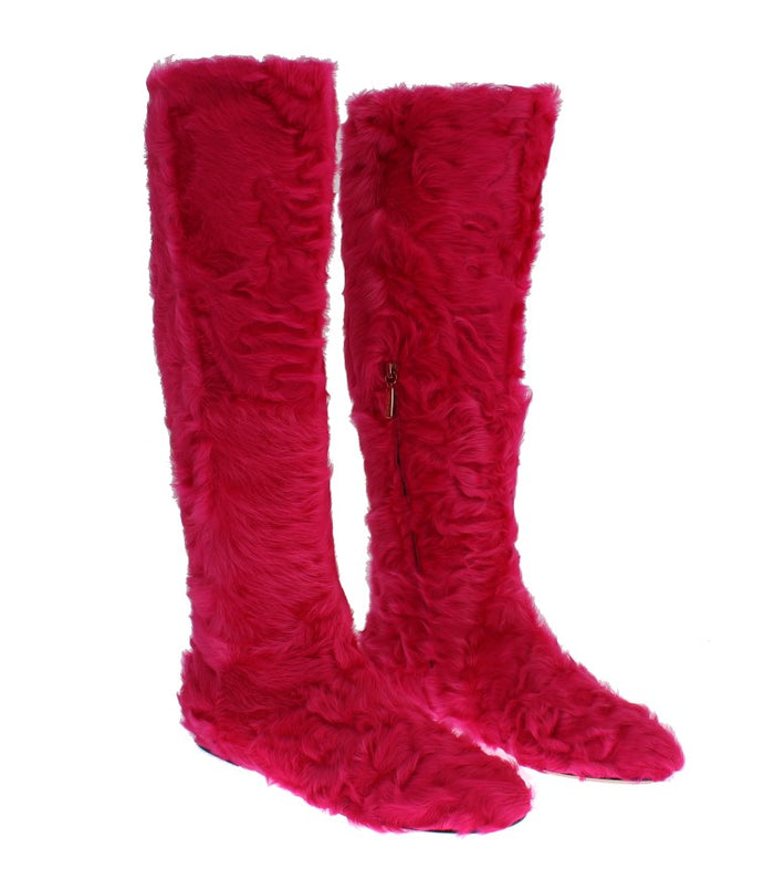 Dolce & Gabbana 100% Lambskin fur leather boot in pink — view 2