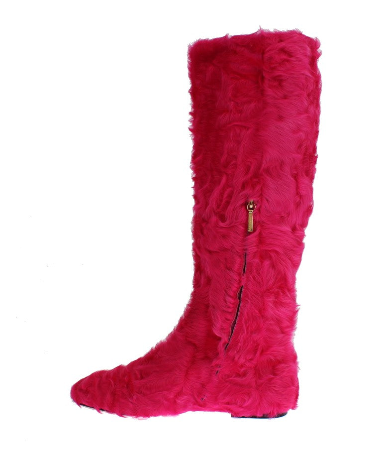 Dolce & Gabbana 100% Lambskin fur leather boot in pink — view 5