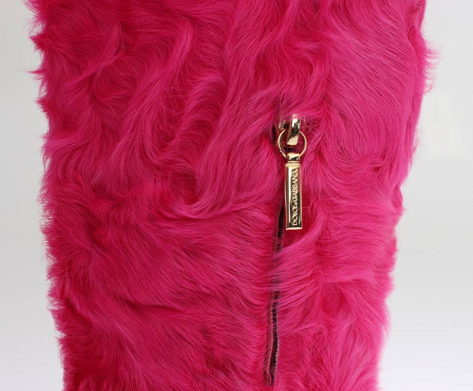 Dolce & Gabbana 100% Lambskin fur leather boot in pink — view 7