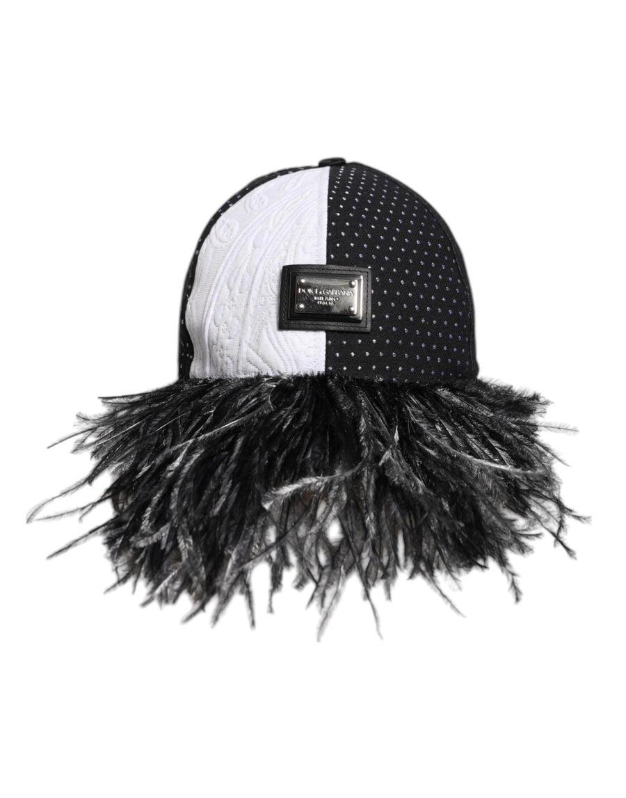 Dolce & Gabbana HAT9831 47% Silk 19% Cotton 12% Polyester 8% Acetate 7% Virgin Wool 4% Ostrich 3% Nylon baseball cap in black