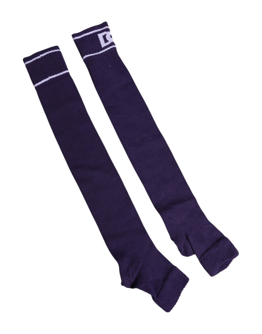 Purple Cotton Dg Logo Print Open Toe Socks Polyester Elastane Clothing