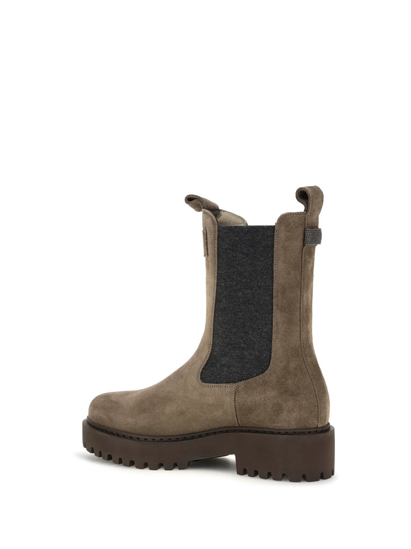 Ankle Boots Suede With Knit Insert Taupe