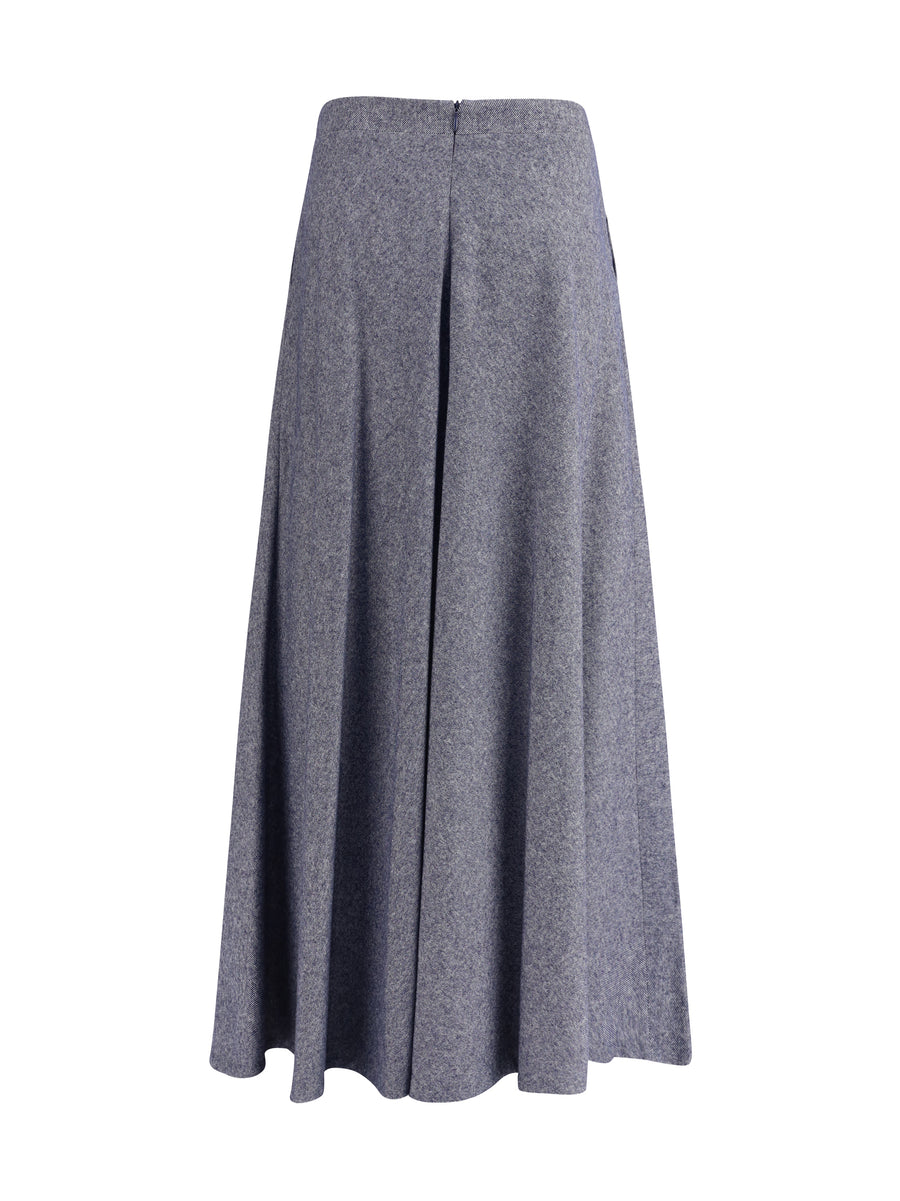 Flared Midi Skirt Denim Effect Cotton