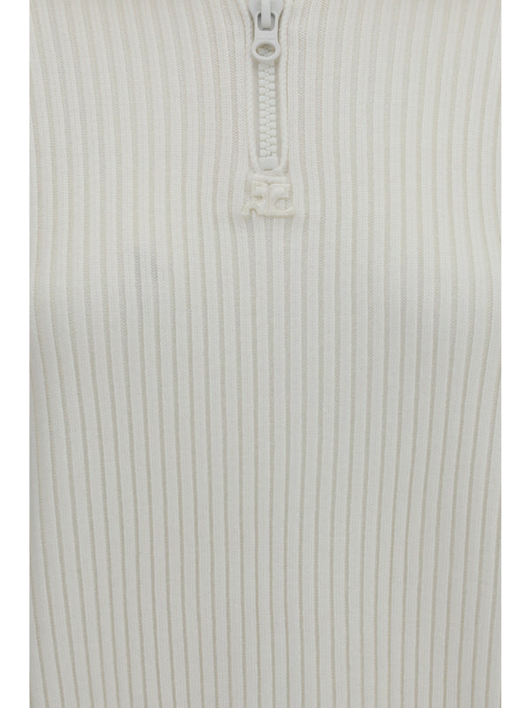 Sweater Ribbed Zip Heritage White Merino Wool