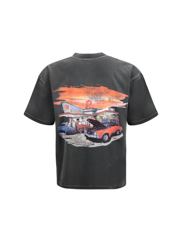 T-Shirt 24 Hour Service Graphic Black Stained Cotton T-shirts