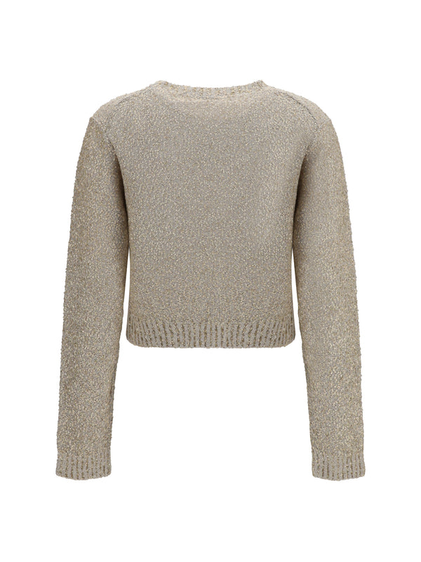 Long-Sleeve Sequin Sweater Stone Linen