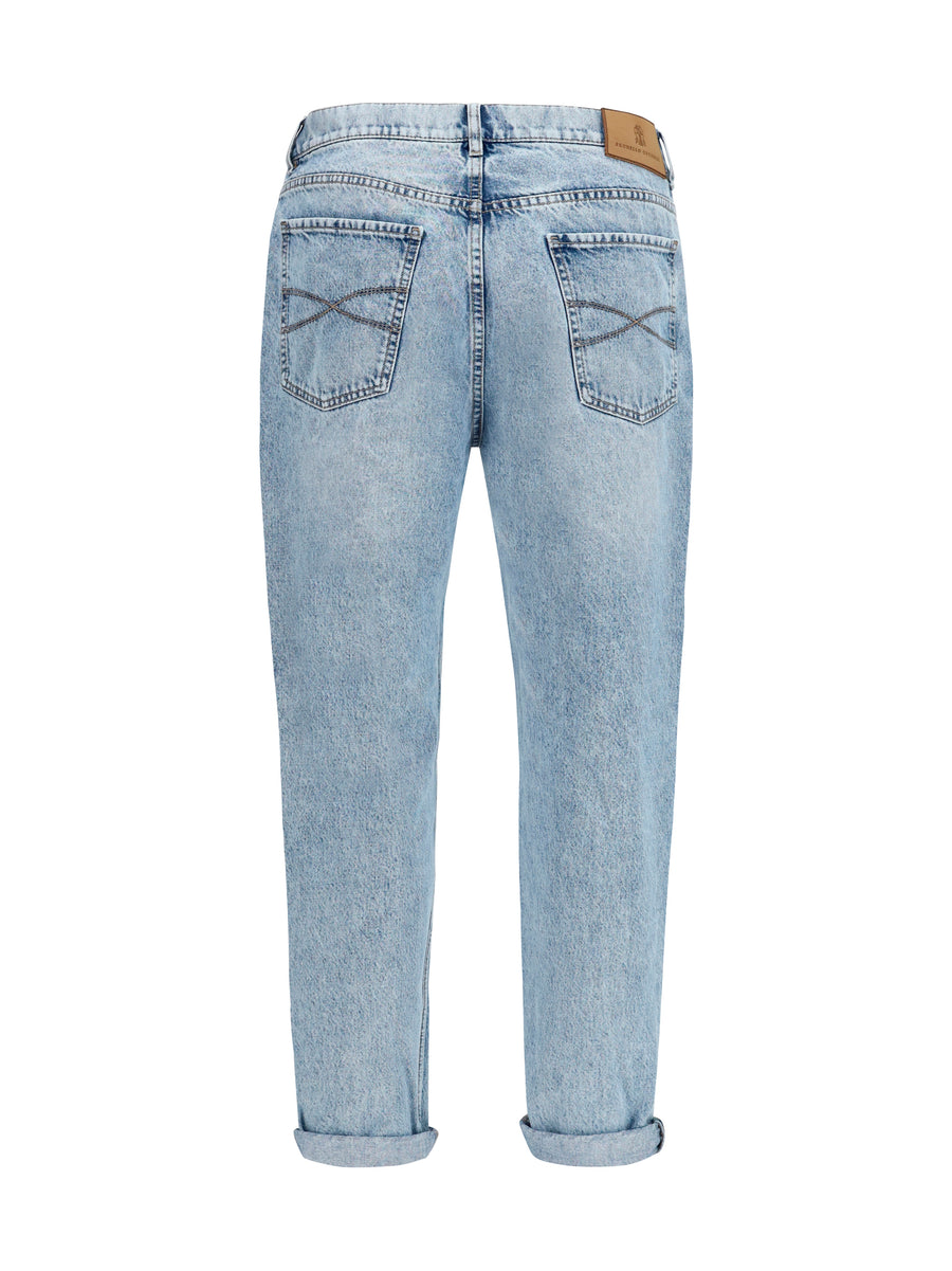 Jeans Straight-Leg Turn-Up Light Denim Cotton
