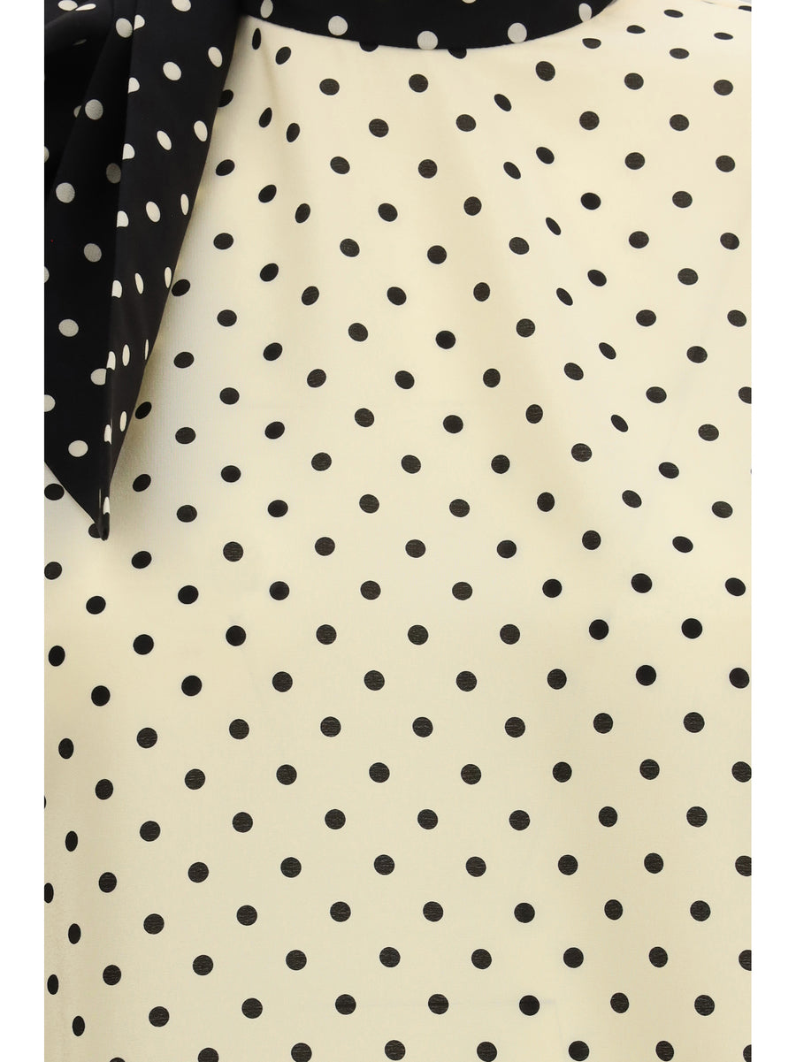 Blouse With Side Bow, Polka Dot Birch/black Silk Shirt