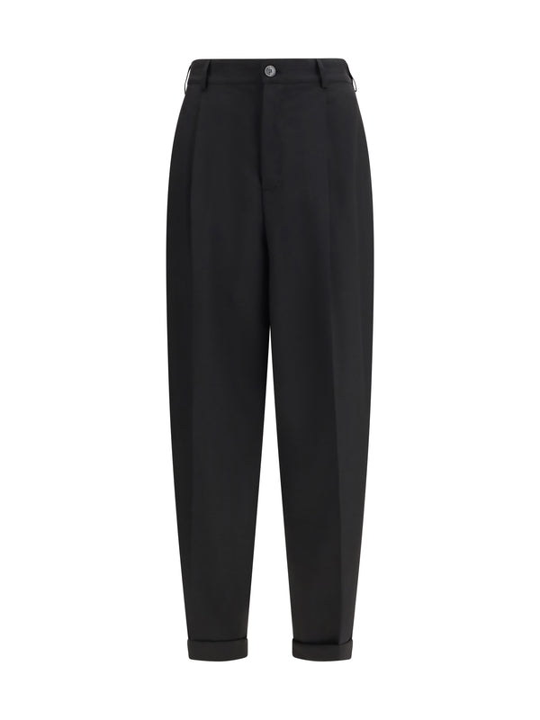 Pleated Trousers Black Fleece Wool