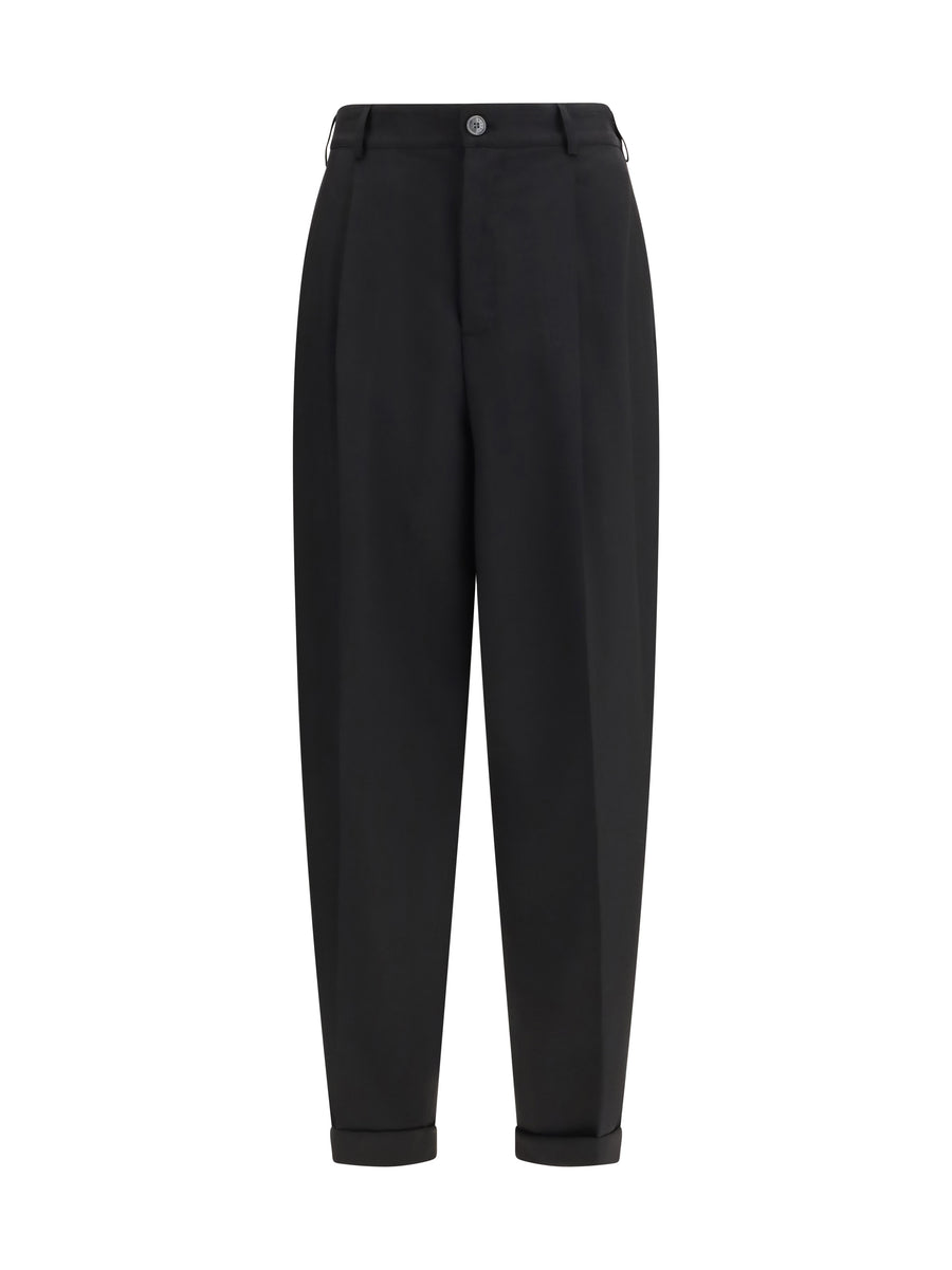 Pleated Trousers Black Fleece Wool
