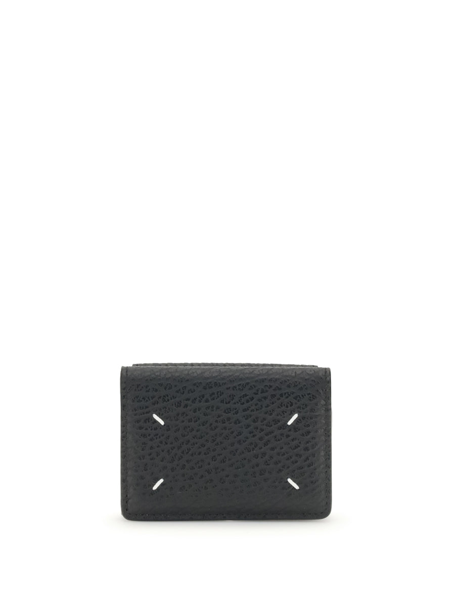 Leather Wallet With White Stitch Black Calf & Purses