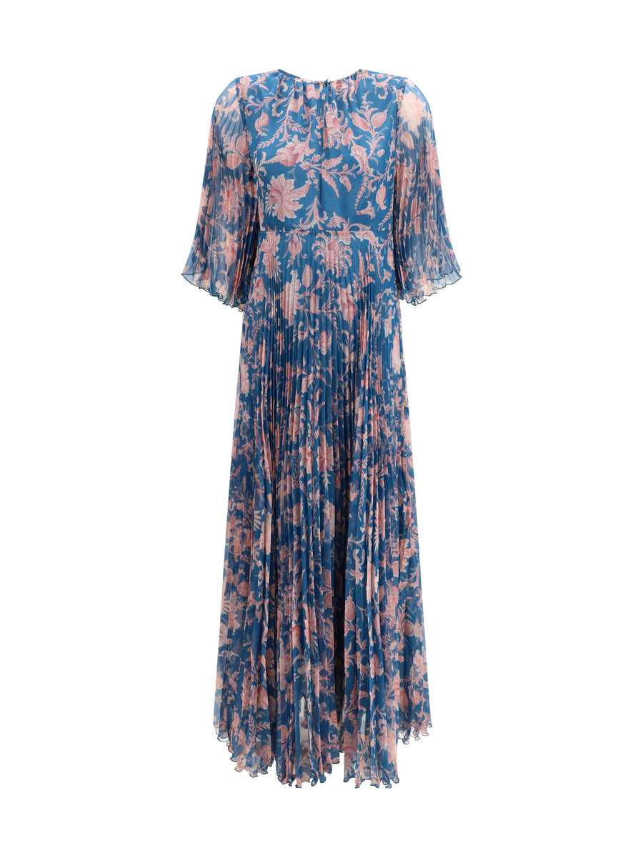 Maxi Pleated Dress With Flared Sleeves X0888 Polyester