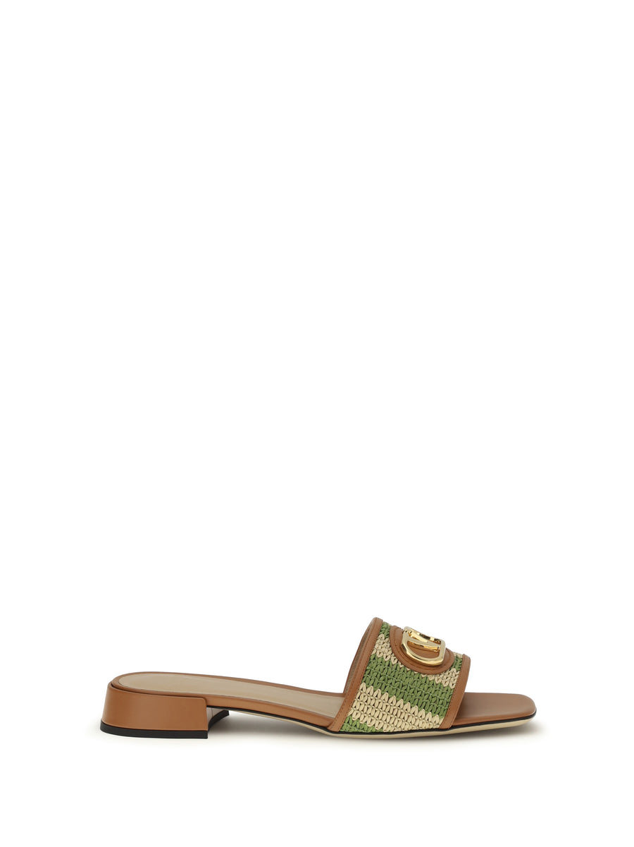 Valentino Garavani Upper: 60% viscose slide sandals in brown