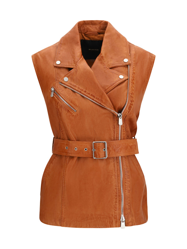 Pinko Outer: 100% goatskin; Inner: 100% polyester vest in brown