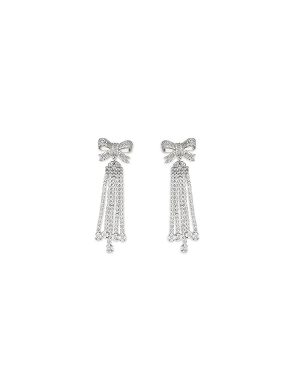 Crystal Bow Drop Earrings Silver Brass