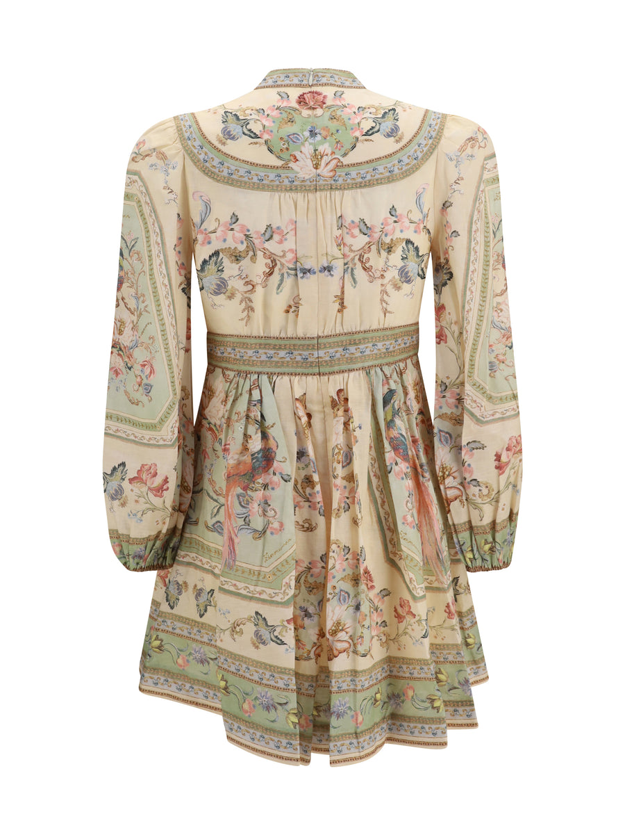 Mini Dress Roselight Sage Linen Tapestry Floral
