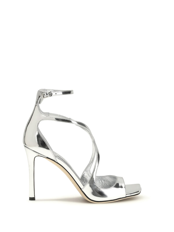 Jimmy Choo 100% calf leather Bos Taurus heel sandal in silver