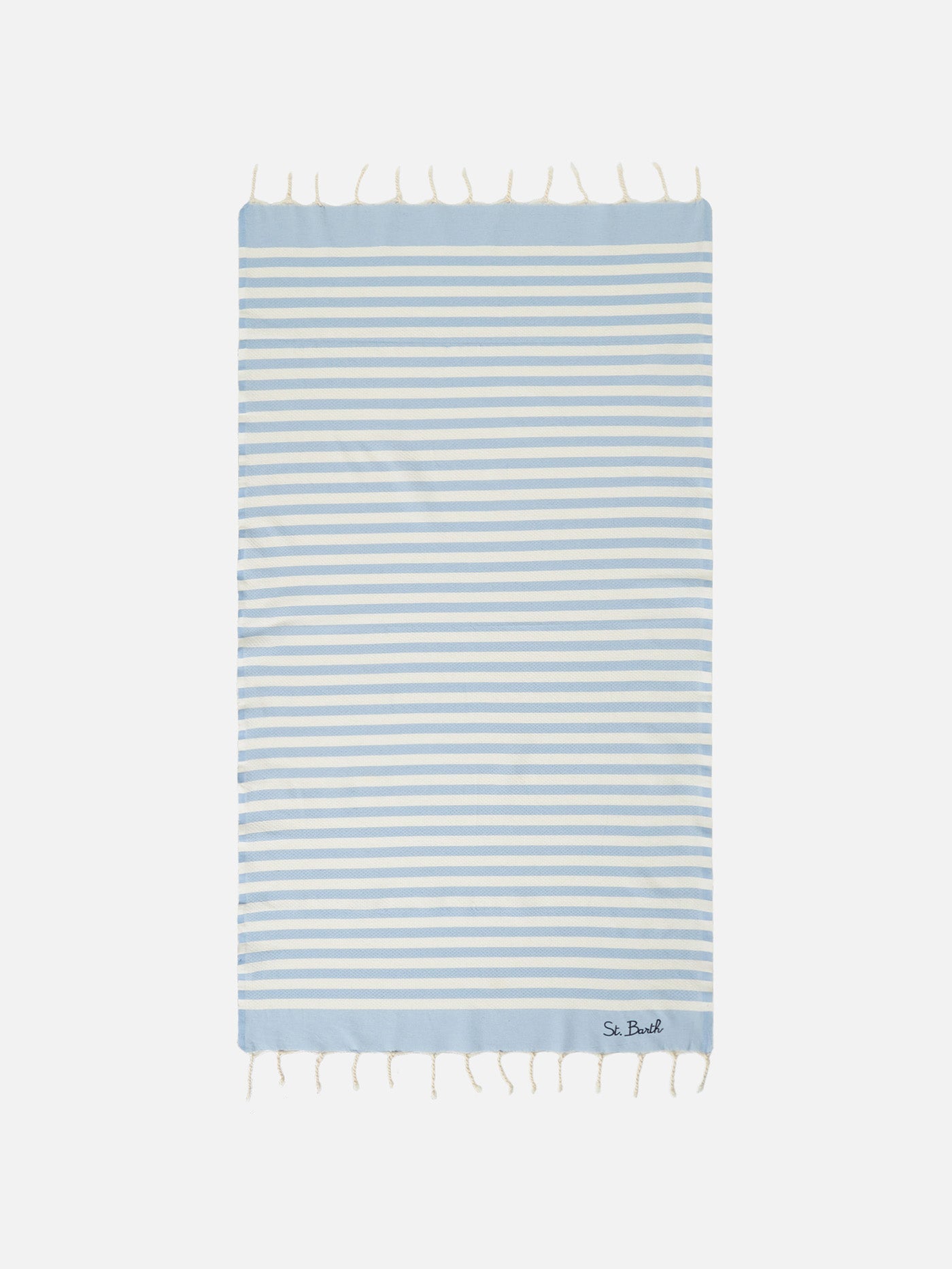 Cotton Beach Towel Fouta With Light Blue Striped Print Sky