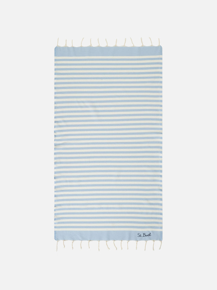 Cotton Beach Towel Fouta With Light Blue Striped Print Sky