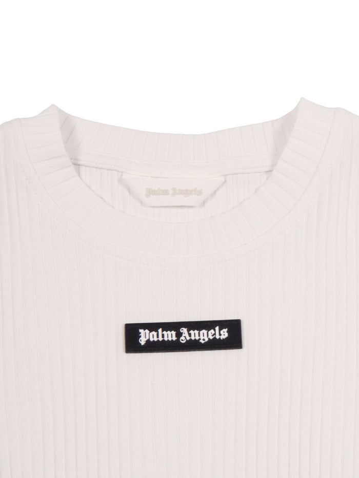 Logo Rib Baby Tee S-S Girl White Cotton Elastane Short Sleeves T-shirt