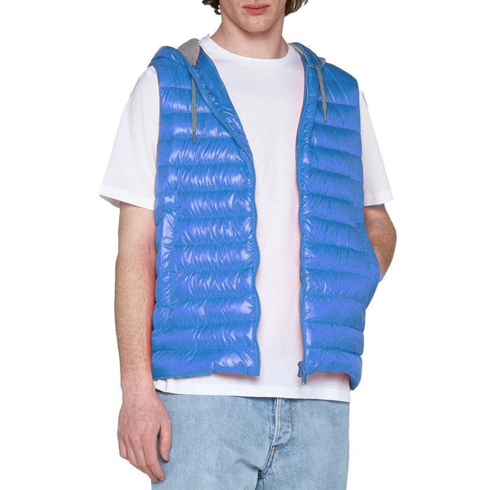 Herno Hooded Padded Zip-Up Vest Jacket Blue Polyamide