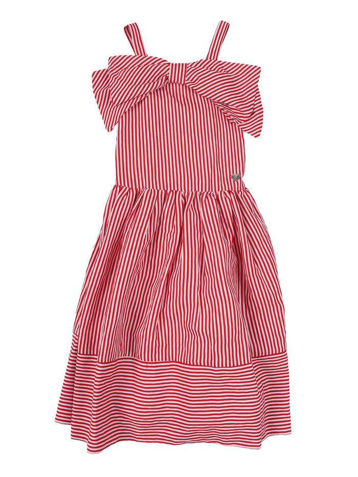 Striped Viscose Dress With Bow Red
