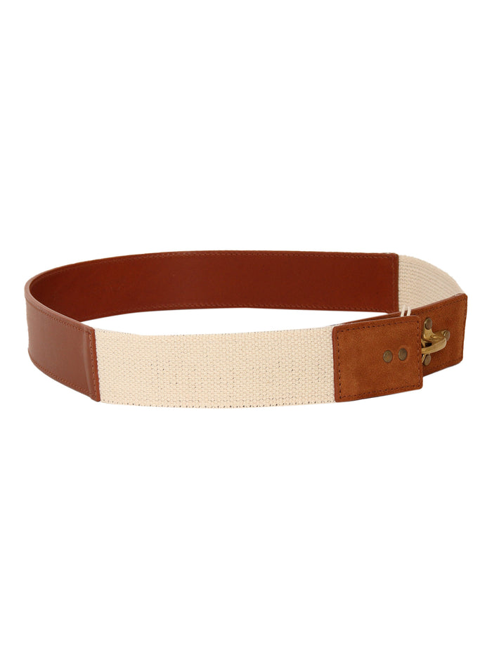 Elasticated Waistband Beige Textile Fiber Belt