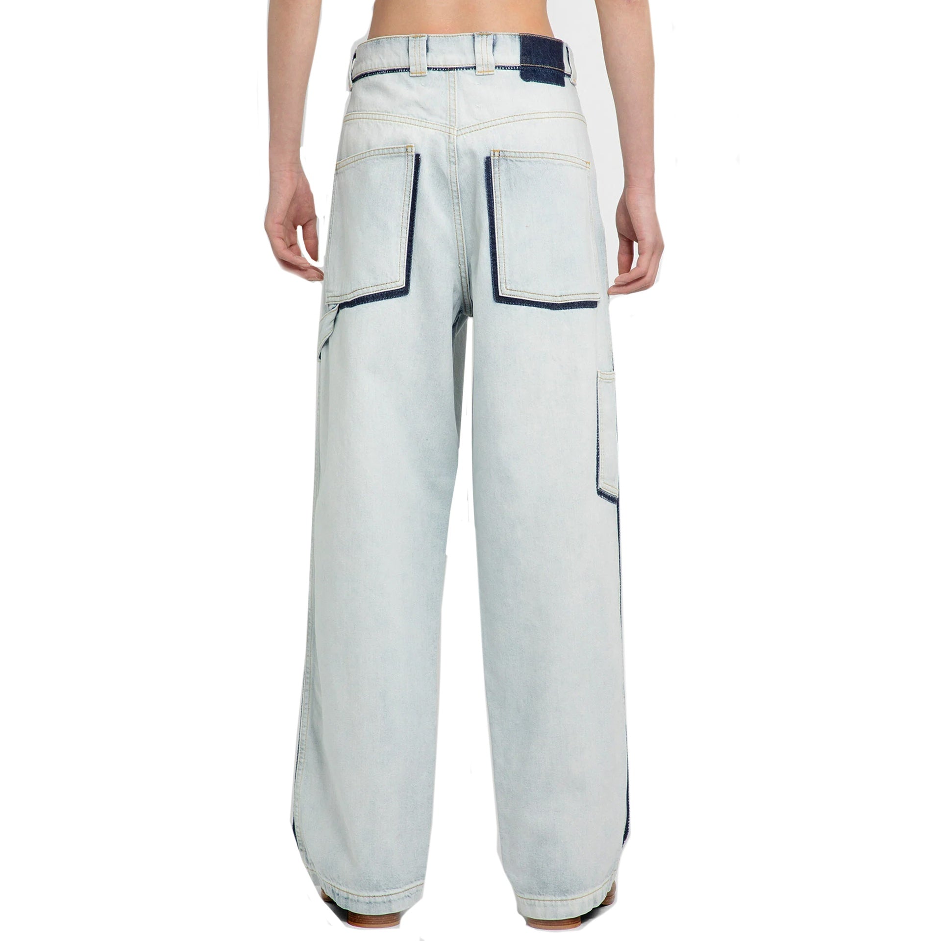Wide Leg Denim Jeans Blue Cotton