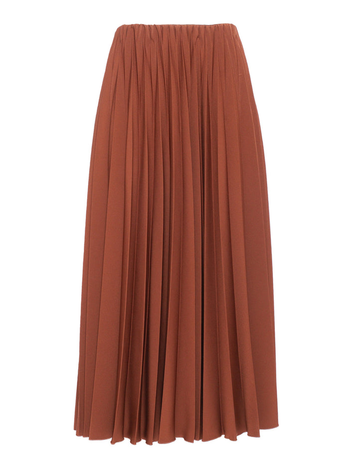 Pleated Skirt Brown Polyester Elastane Long