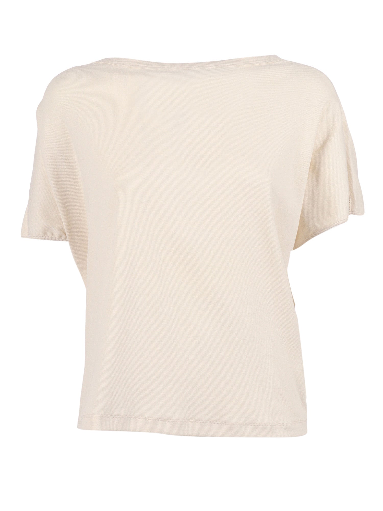 Ribbed Jersey T-Shirt With Knit Detail On Shoulder White Cotton Elastane
