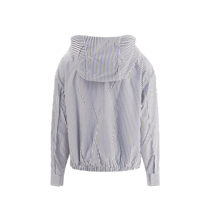Striped Hooded Jacket Blue Polyamide Polyester