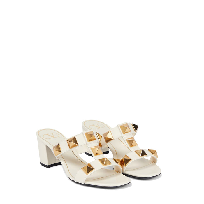 Garavani Roman Stud Leather Sandals White Calf