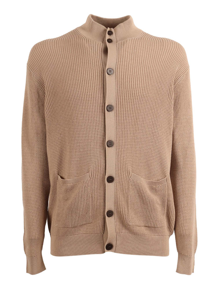 Full Button Cardigan Beige Cotton