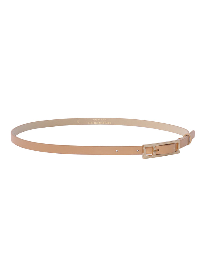 LEATHER BELT WITH LOGO BUCKLE Beige Real