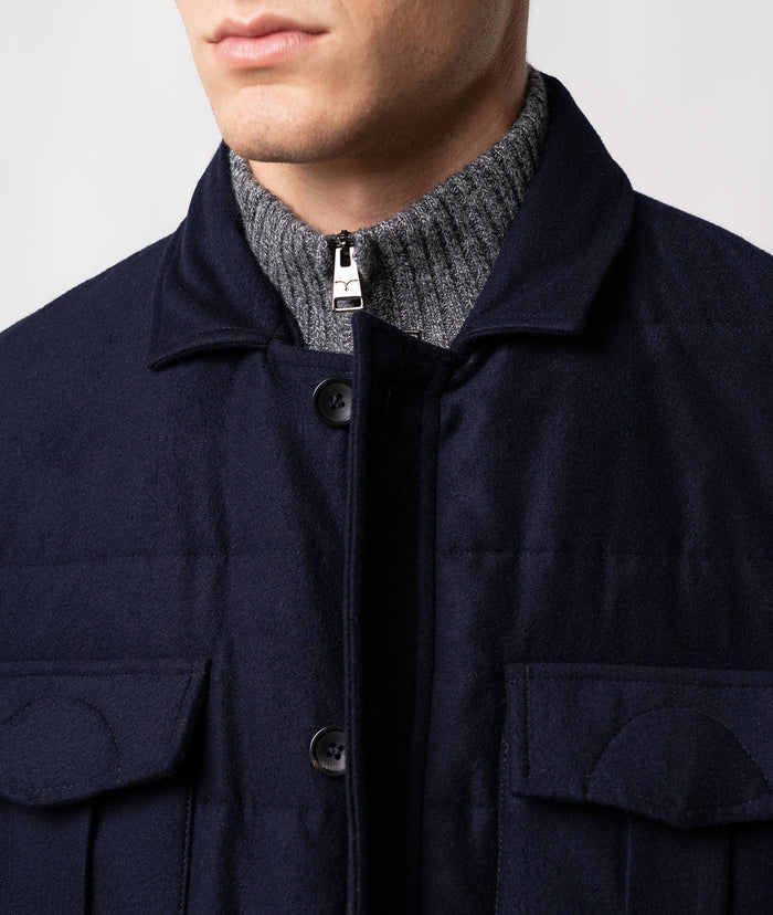 Cashmere Quilted Jacket Ortles Blue Sportwear Short Coat