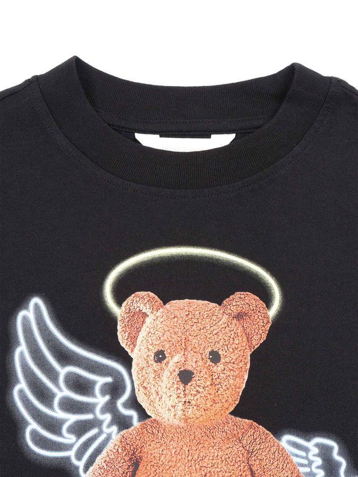 Pa Bear Angel T-Shirt S-S Black Brown Cotton Rib Detail Short Sleeves