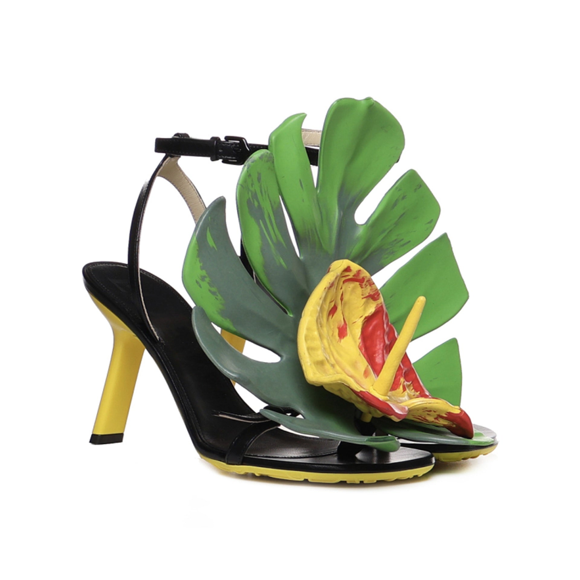 Loewe Petal Monstera Leather Sandals Black Lamb
