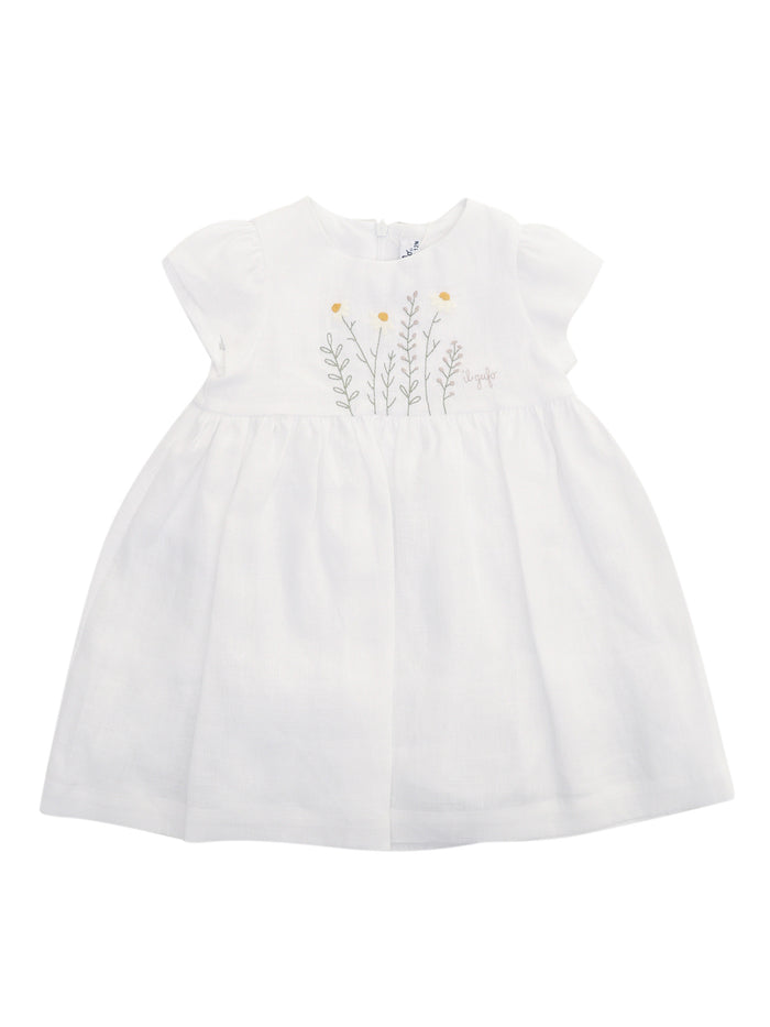 SHORT SLEEVED DRESS White Linen Lining Cotton