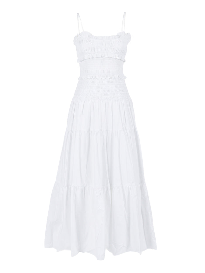 SMOCKED MAXI DRESS White Organic Cotton