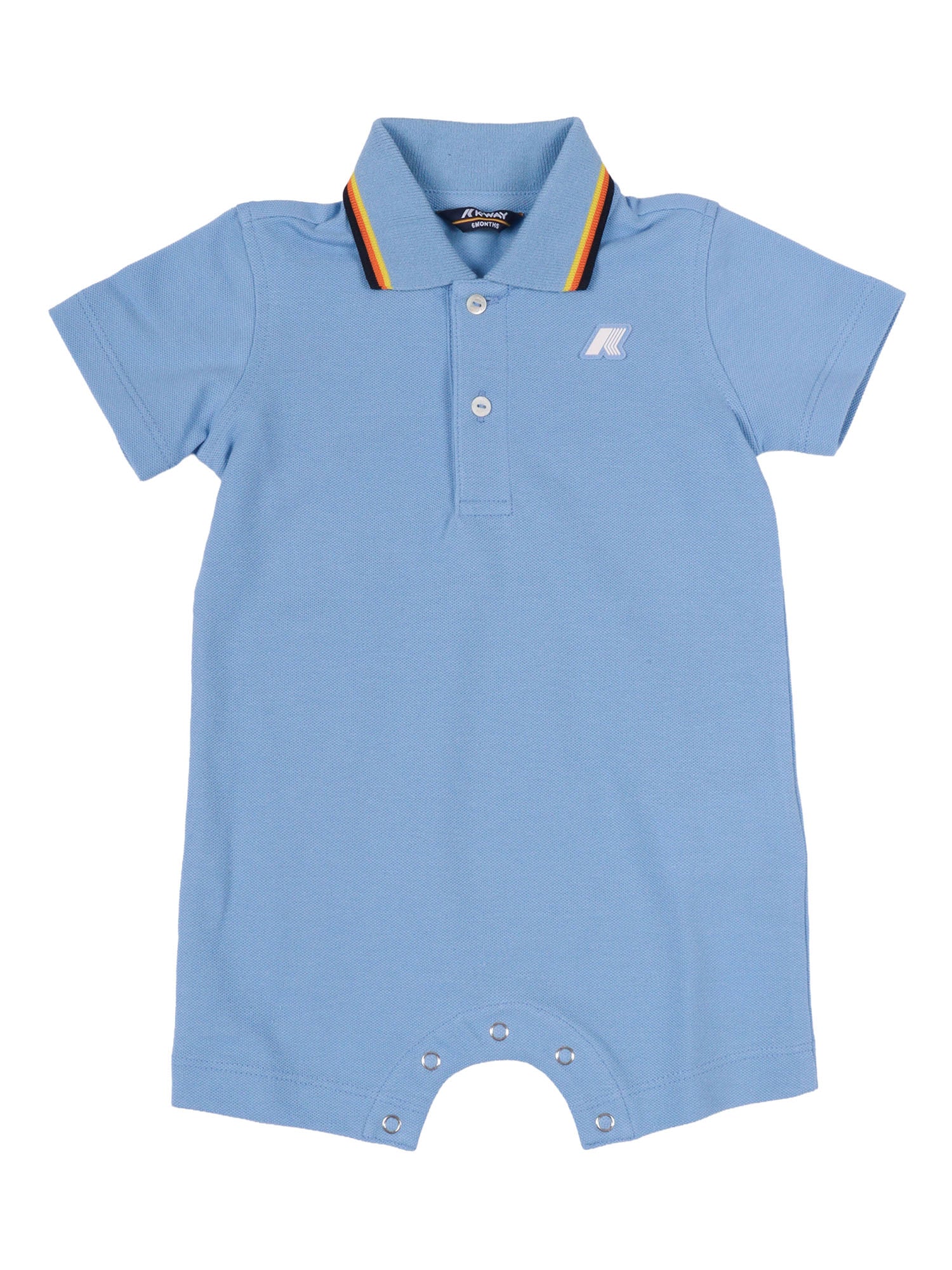 E. Dottie Pique Romper Blue Cotton Silk