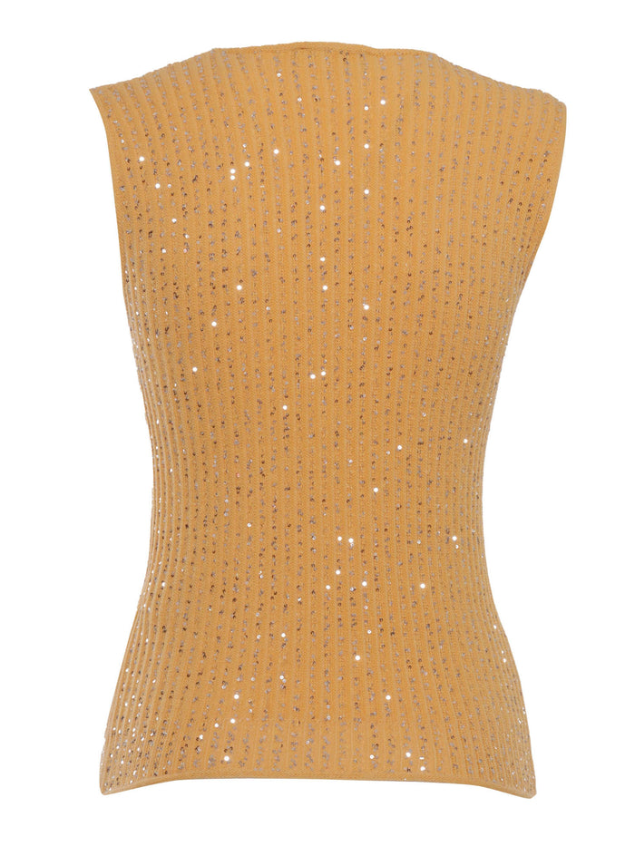 Sleeveless top with paillettes Orange Cotton